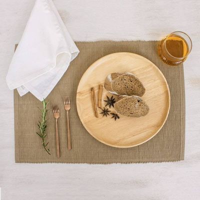 Alternate image for Four Handcrafted Round Rubberwood Plates from Thailand Circle Delight