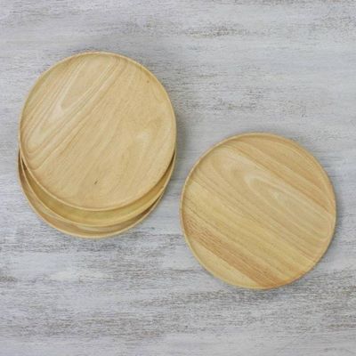Alternate image for Four Handcrafted Round Rubberwood Plates from Thailand Circle Delight