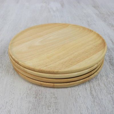 Alternate image for Four Handcrafted Round Rubberwood Plates from Thailand Circle Delight