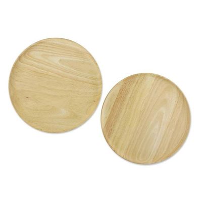 Alternate image for Four Handcrafted Round Rubberwood Plates from Thailand Circle Delight