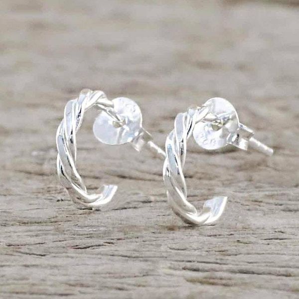 Alternate image for Thai Artisan Crafted Sterling Silver Half Hoop Earrings Intricately Minimal