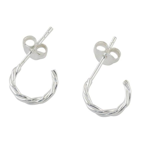 Alternate image for Thai Artisan Crafted Sterling Silver Half Hoop Earrings Intricately Minimal