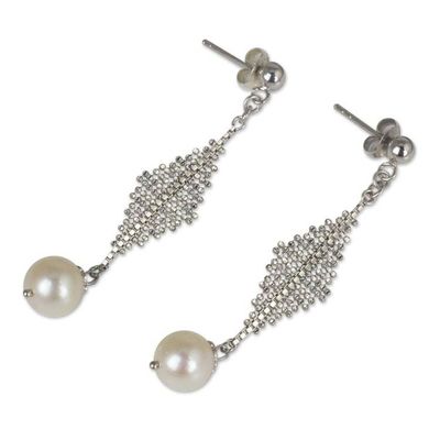 Alternate image for Contemporary Pearl Dangle Earrings in Sterling Silver Modern Muse
