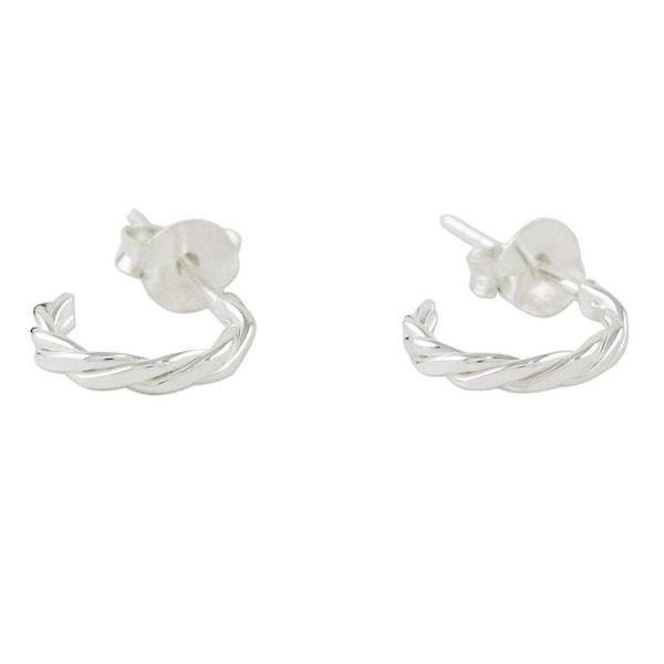 Alternate image for Thai Artisan Crafted Sterling Silver Half Hoop Earrings Intricately Minimal