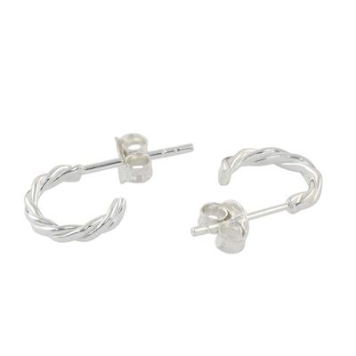 Alternate image for Thai Artisan Crafted Sterling Silver Half Hoop Earrings Intricately Minimal