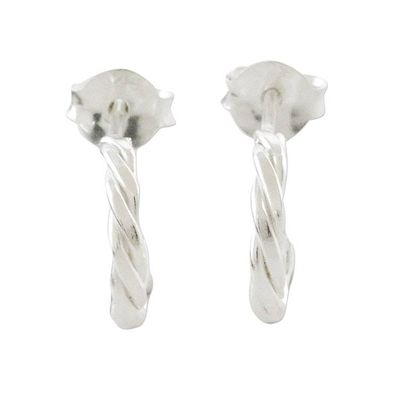 Alternate image for Thai Artisan Crafted Sterling Silver Half Hoop Earrings Intricately Minimal