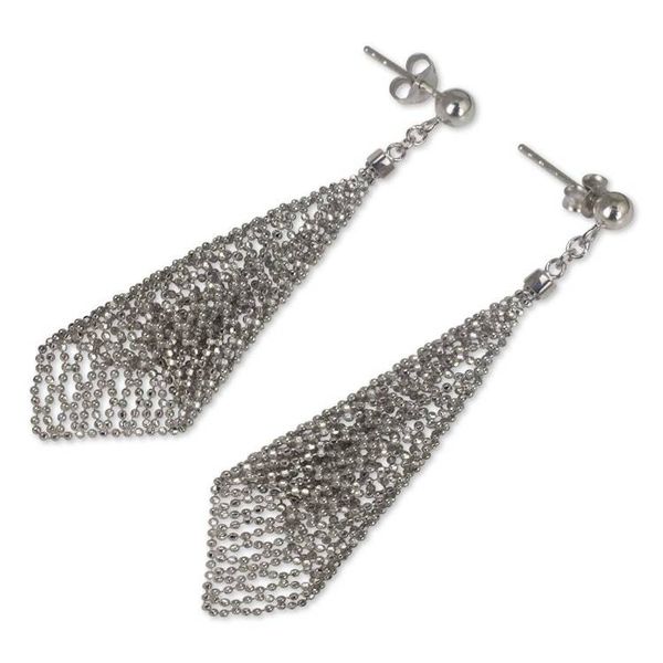 Alternate image for Hand Crafted Sterling Silver Bead Chain Dangle Earrings Sparkling Cornets