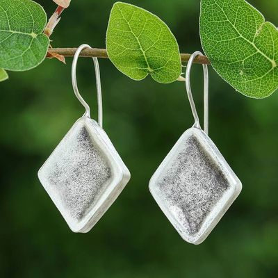 Alternate image for Rhombus-Shaped Modern Silver Drop Earrings from Thailand Geometric Rhombus Charm