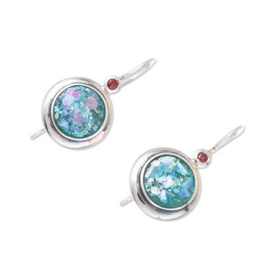 Alternate image for Round Garnet and Roman Glass Drop Earrings from Thailand Roman Circles