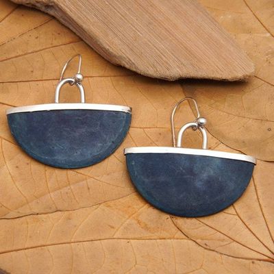 Alternate image for Sterling Silver and Blue Coconut Shell Dangle Earrings Celestial Shadow