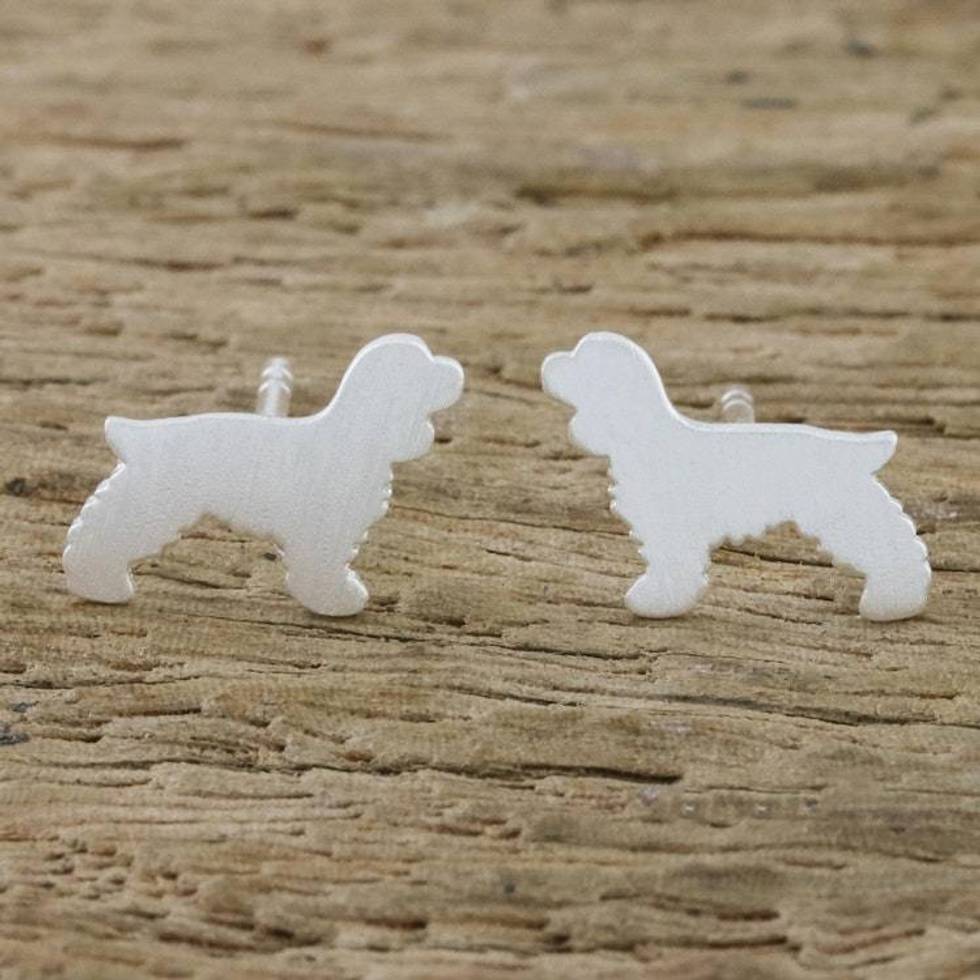 Springer Spaniel Sterling Silver Stud Earrings from Thailand 'Springer Spaniel'