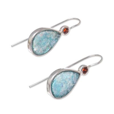 Alternate image for Drop-Shaped Garnet and Roman Glass Drop Earrings Roman Glitter
