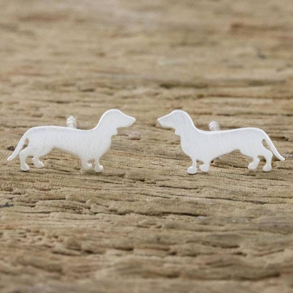 Dachshund Sterling Silver Stud Earrings from Thailand 'Dachshund'