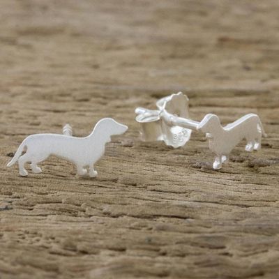 Alternate image for Dachshund Sterling Silver Stud Earrings from Thailand Dachshund