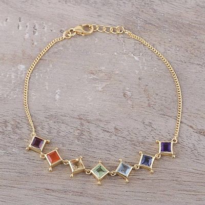 Alternate image for 22k Gold Plated Multi-Gemstone Chakra Link Bracelet Wellness
