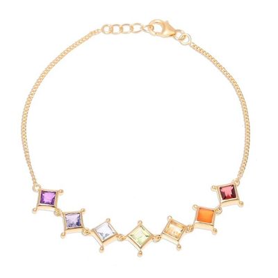 Alternate image for 22k Gold Plated Multi-Gemstone Chakra Link Bracelet Wellness