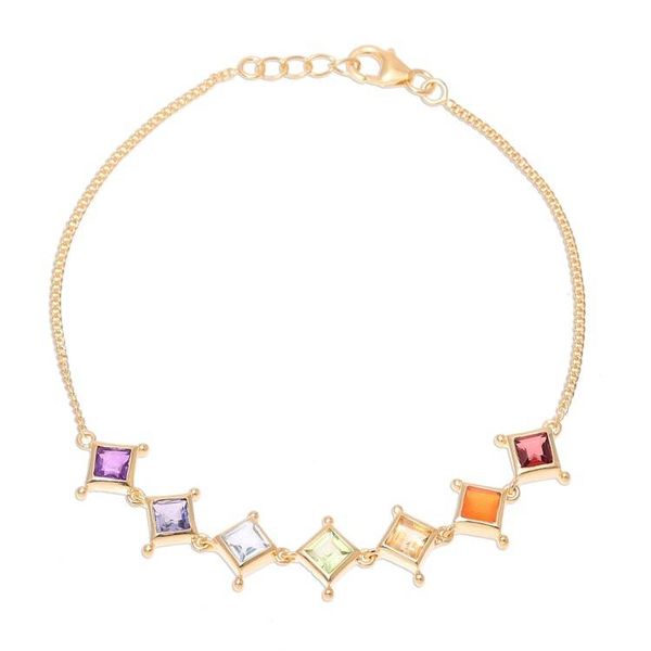 Alternate image for 22k Gold Plated Multi-Gemstone Chakra Link Bracelet Wellness