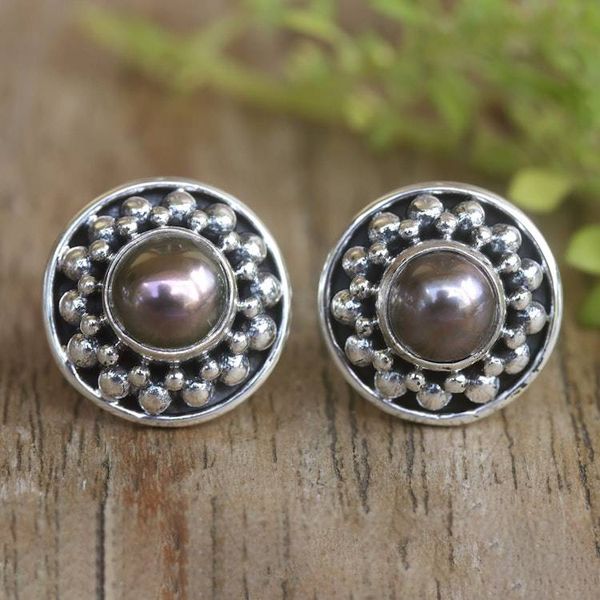 Alternate image for Cultured Pearl and Sterling Silver Stud Earrings from Bali Magical Glam