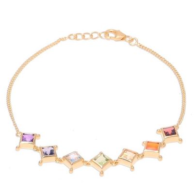 Alternate image for 22k Gold Plated Multi-Gemstone Chakra Link Bracelet Wellness