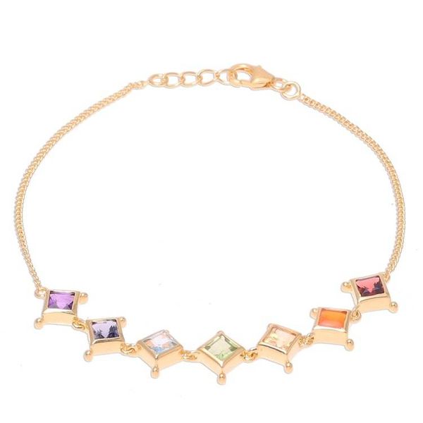 Alternate image for 22k Gold Plated Multi-Gemstone Chakra Link Bracelet Wellness