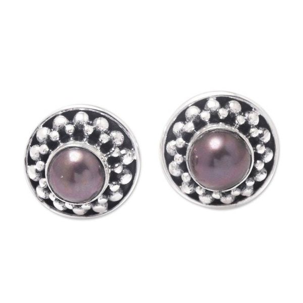 Alternate image for Cultured Pearl and Sterling Silver Stud Earrings from Bali Magical Glam