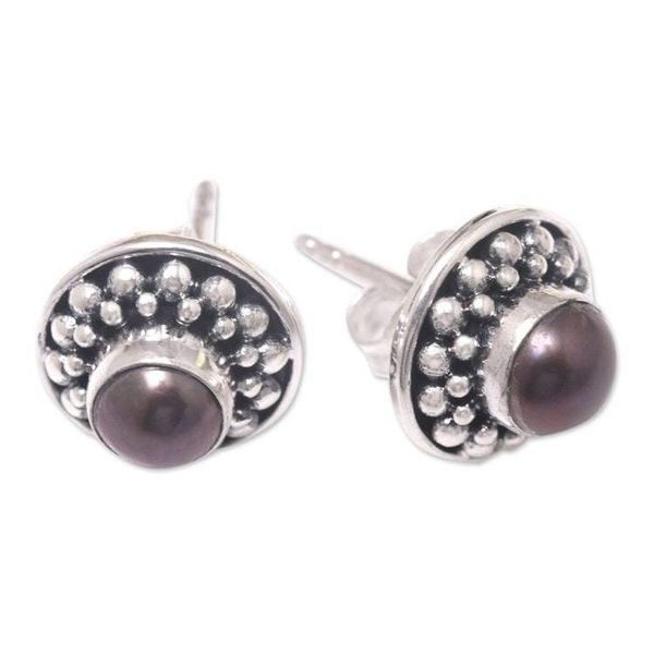 Alternate image for Cultured Pearl and Sterling Silver Stud Earrings from Bali Magical Glam