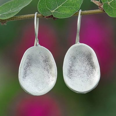 Alternate image for Oval-Shaped Matte-Finished 950 Silver Drop Earrings Geometric Oval Charm