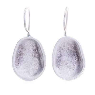 Alternate image for Oval-Shaped Matte-Finished 950 Silver Drop Earrings Geometric Oval Charm