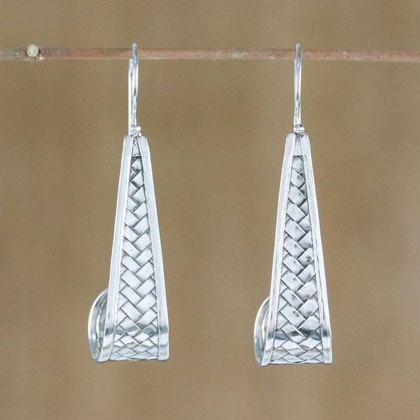 Alternate image for Sterling Silver Weave Motif Dangle Earrings from Thailand Curling Weave