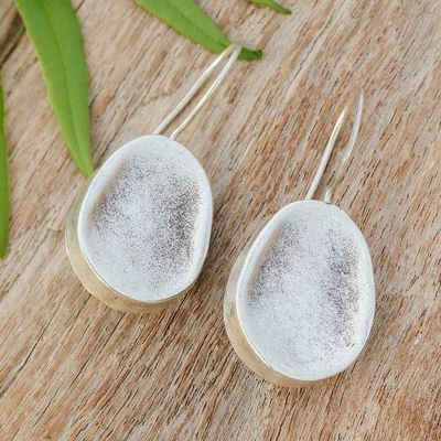 Alternate image for Oval-Shaped Matte-Finished 950 Silver Drop Earrings Geometric Oval Charm