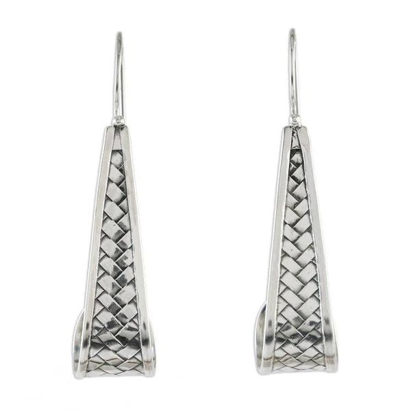 Alternate image for Sterling Silver Weave Motif Dangle Earrings from Thailand Curling Weave