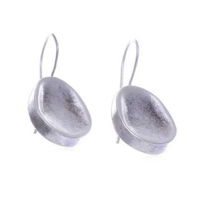 Alternate image for Oval-Shaped Matte-Finished 950 Silver Drop Earrings Geometric Oval Charm