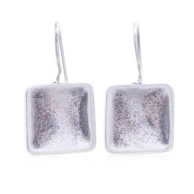 Alternate image for Square-Shaped Geometric Modern Matte Silver Drop Earrings Geometric Square Charm