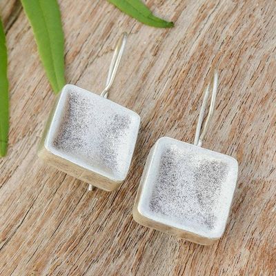 Alternate image for Square-Shaped Geometric Modern Matte Silver Drop Earrings Geometric Square Charm