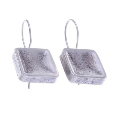 Alternate image for Square-Shaped Geometric Modern Matte Silver Drop Earrings Geometric Square Charm
