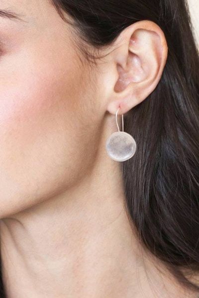 Alternate image for Circle Geometric Modern Matte 950 Silver Drop Earrings Geometric Circular Charm
