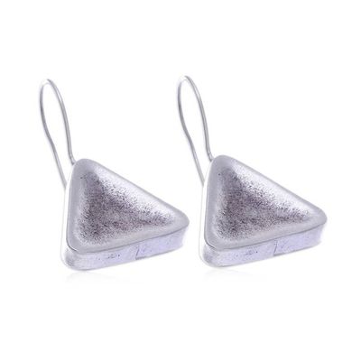 Alternate image for Modern Matte 950 Silver Drop Earrings with Triangle Design Geometric Triangular Charm