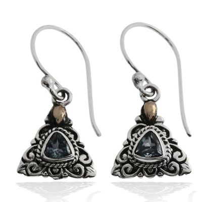 Alternate image for Gold-Accented Blue Topaz Silver Triangular Dangle Earrings Blooming Triangle