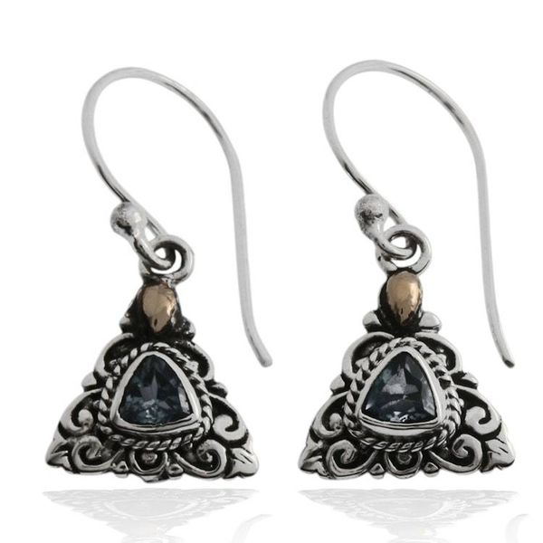 Alternate image for Gold-Accented Blue Topaz Silver Triangular Dangle Earrings Blooming Triangle