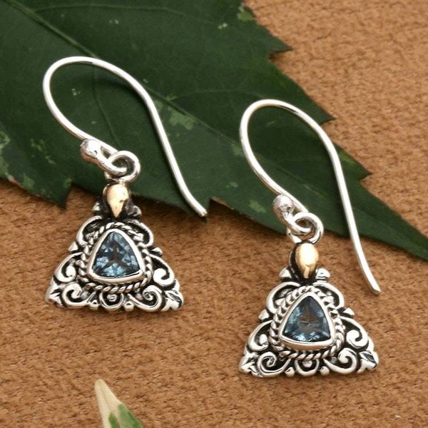 Alternate image for Gold-Accented Blue Topaz Silver Triangular Dangle Earrings Blooming Triangle