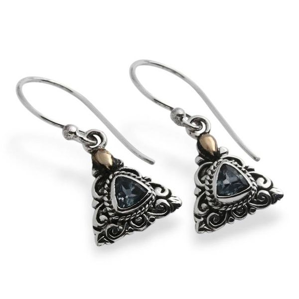 Alternate image for Gold-Accented Blue Topaz Silver Triangular Dangle Earrings Blooming Triangle