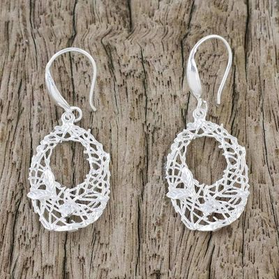 Primary image for Sterling Silver Wire Dangle Earrings from Thailand Shining Nests