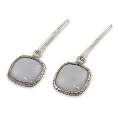 Alternate image for Pale Blue Chalcedony Earrings with Hammered Sterling Silver Winter Sky