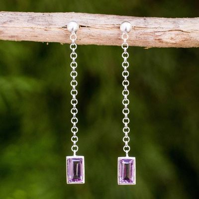 Alternate image for Artisan Crafted Sterling Silver and Amethyst Dangle Earrings Spring Lilac