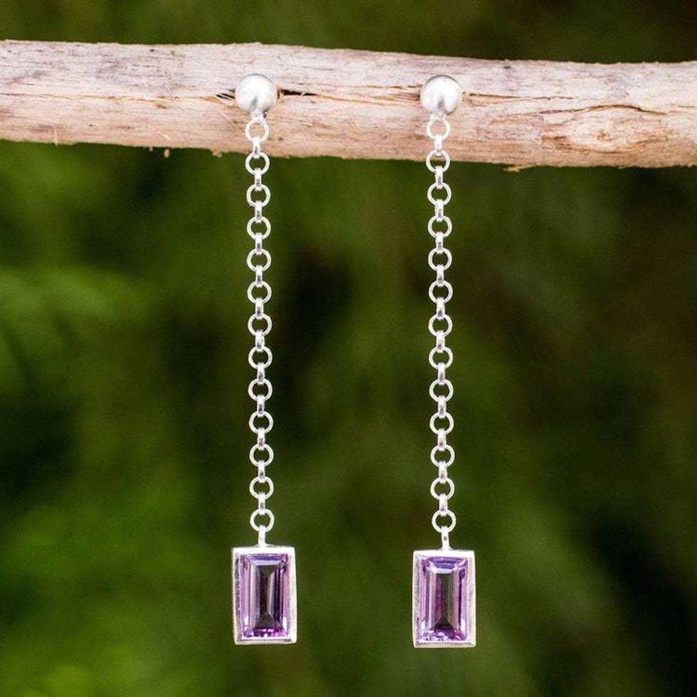 Artisan Crafted Sterling Silver and Amethyst Dangle Earrings 'Spring Lilac'