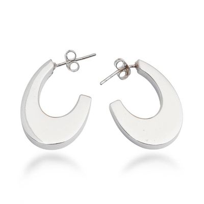 Alternate image for Modern Silver Half-Hoop Earrings with Polished Finish Modern Inspiration