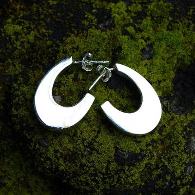 Alternate image for Modern Silver Half-Hoop Earrings with Polished Finish Modern Inspiration