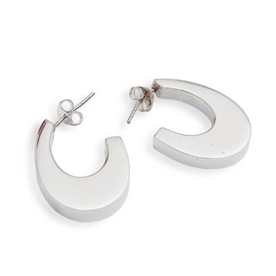 Alternate image for Modern Silver Half-Hoop Earrings with Polished Finish Modern Inspiration