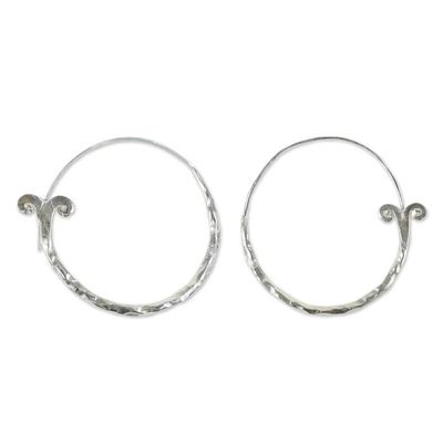 Alternate image for Handcrafted Karen Silver Hoop Earrings from Thailand Meteor Curls