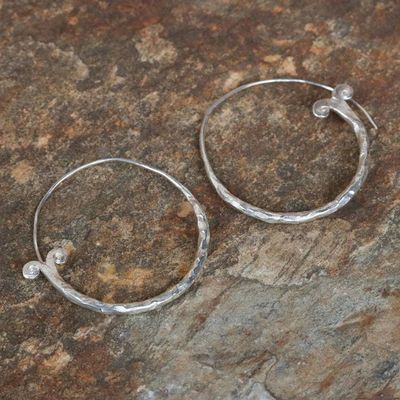 Alternate image for Handcrafted Karen Silver Hoop Earrings from Thailand Meteor Curls